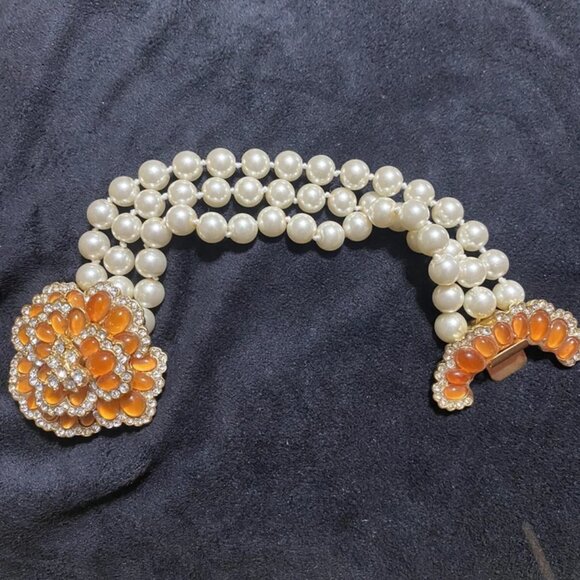 J. Crew dessert Bloom Orange Floral Bracelet with Pearls - Picture 3 of 5